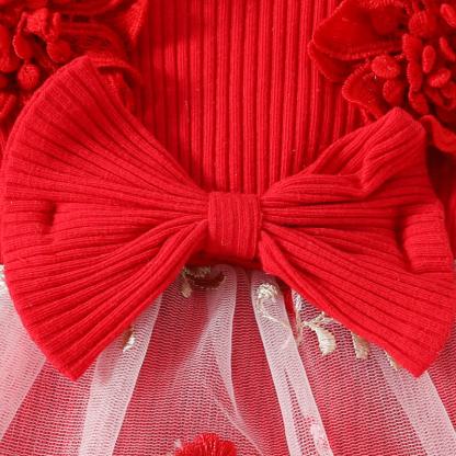 Baby Red Floral Tulle Skirted Bodysuit with Headband - image 5