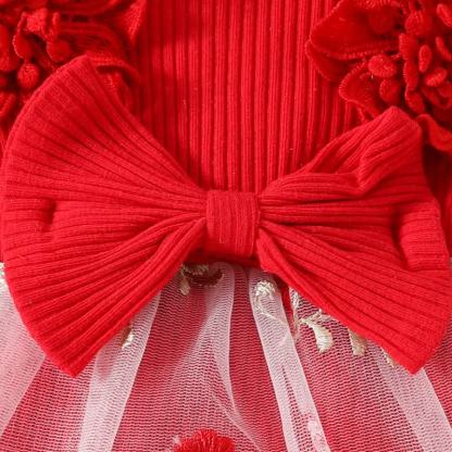 Baby Red Floral Tulle Skirted Bodysuit with Headband - image 5