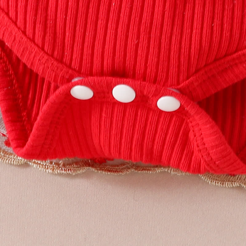 Baby Red Floral Tulle Skirted Bodysuit with Headband - image 6
