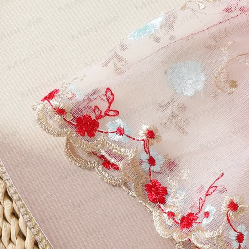 Baby Red Floral Tulle Skirted Bodysuit with Headband - image 7