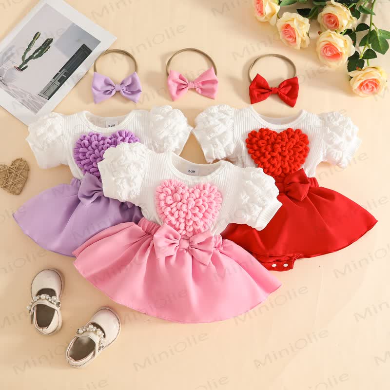 Baby Heart Ribbed Skirted Bodysuit with Headband - image 1