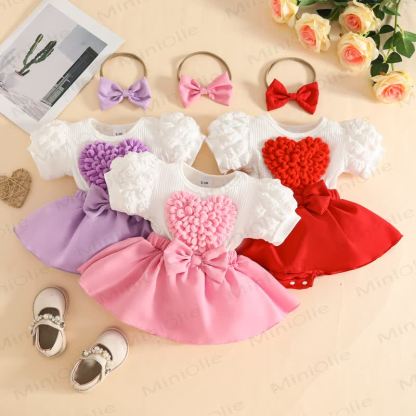 Baby Heart Ribbed Skirted Bodysuit with Headband - image 1