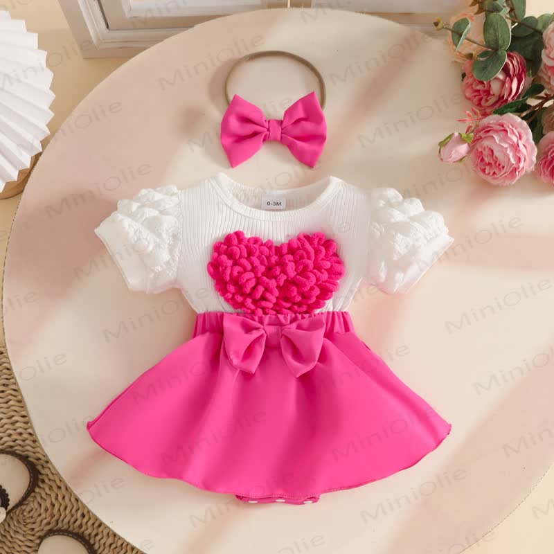 Baby Heart Ribbed Skirted Bodysuit with Headband - Rose Pink - 12-18M - image 25