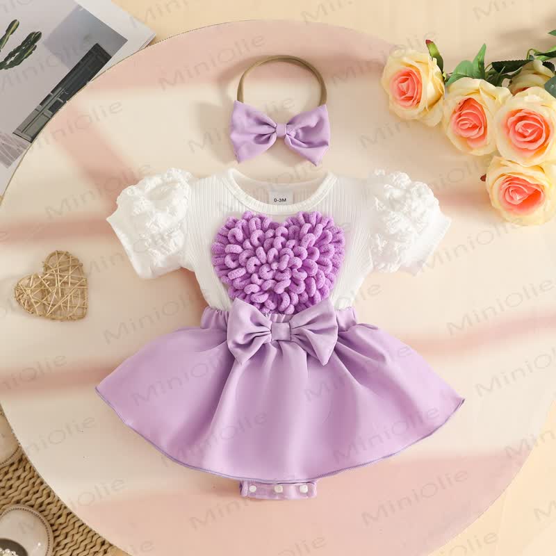 Baby Heart Ribbed Skirted Bodysuit with Headband - Purple - 12-18M - image 17