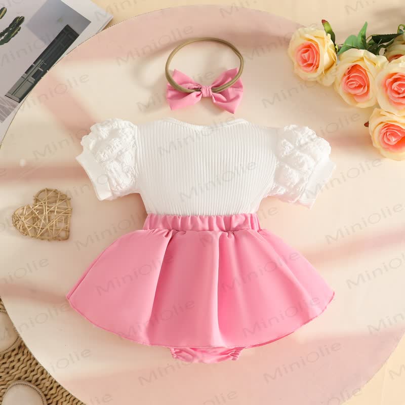 Baby Heart Ribbed Skirted Bodysuit with Headband - image 3