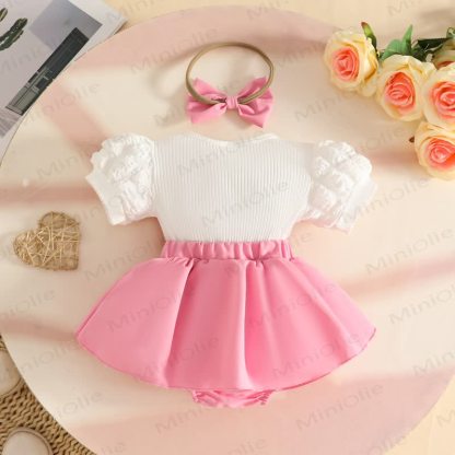 Baby Heart Ribbed Skirted Bodysuit with Headband - image 3