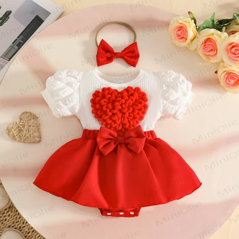 Baby Heart Ribbed Skirted Bodysuit with Headband - Red - 12-18M - image 10