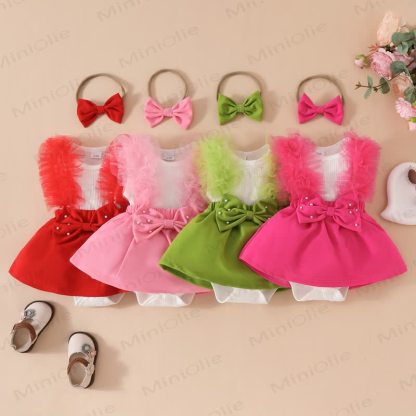 Baby Pearl Bow Tulle Skirted Bodysuit - image 1