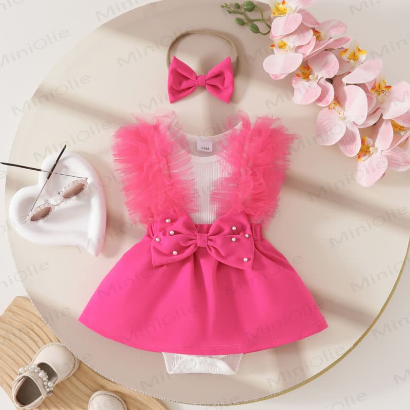 Baby Pearl Bow Tulle Skirted Bodysuit - Rose Pink - 12-18M - image 25