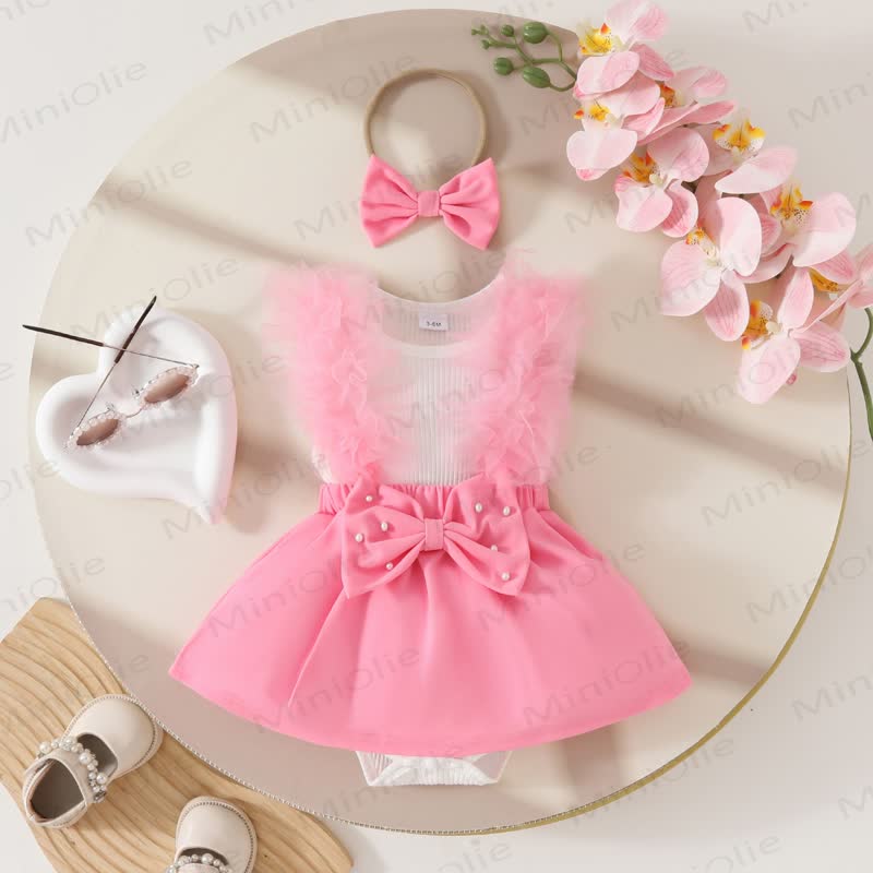Baby Pearl Bow Tulle Skirted Bodysuit - Pink - 12-18M - image 19