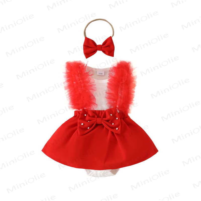 Baby Pearl Bow Tulle Skirted Bodysuit - image 3