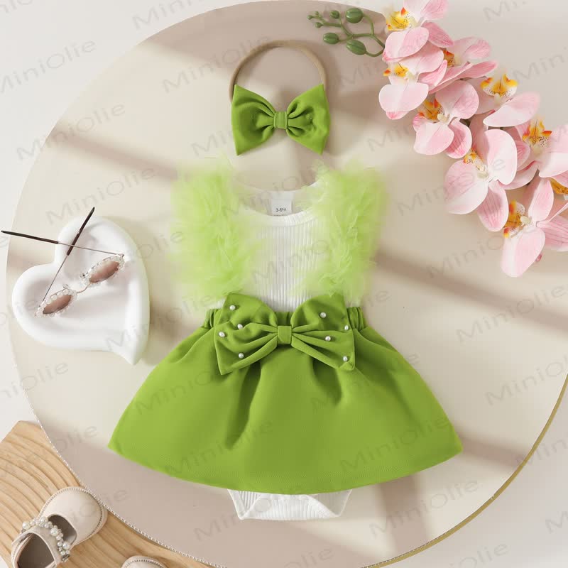 Baby Pearl Bow Tulle Skirted Bodysuit - Green - 12-18M - image 10