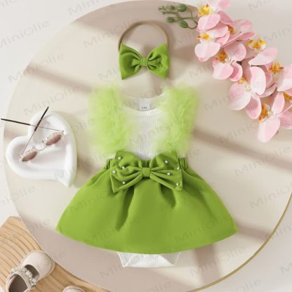 Baby Pearl Bow Tulle Skirted Bodysuit - Green - 12-18M - image 10