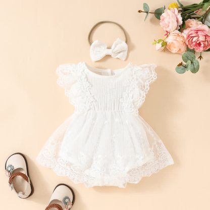 Baby Lace Tulle Ribbed Skirted Bodysuit - White - 12-18M - image 24