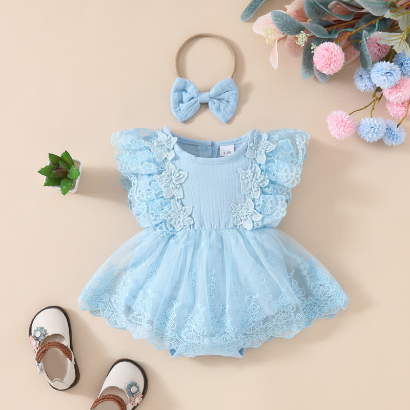 Baby Lace Tulle Ribbed Skirted Bodysuit - Blue - 12-18M - image 9