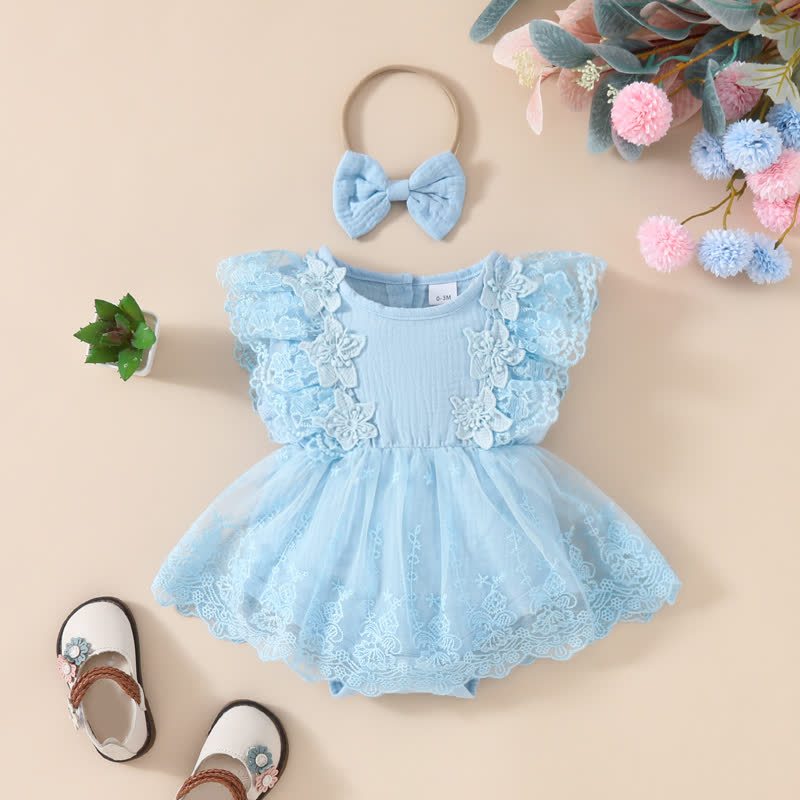 Baby Lace Tulle Ribbed Skirted Bodysuit - Blue - 12-18M - image 9