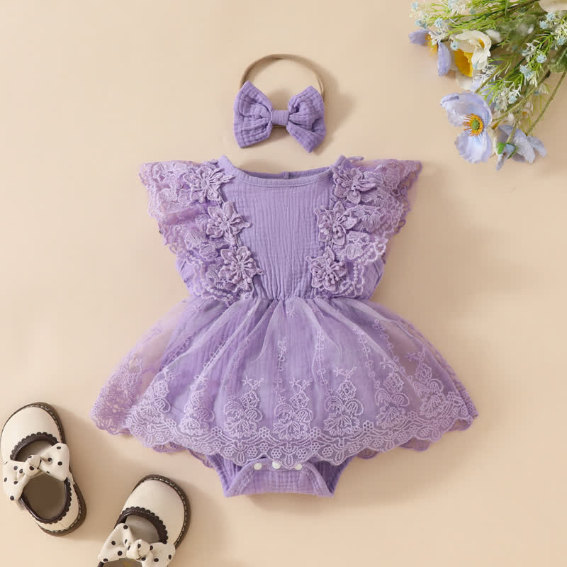 Baby Lace Tulle Ribbed Skirted Bodysuit - Purple - 12-18M - image 16