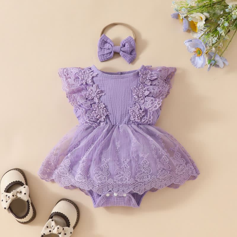 Baby Lace Tulle Ribbed Skirted Bodysuit - Purple - 12-18M - image 16