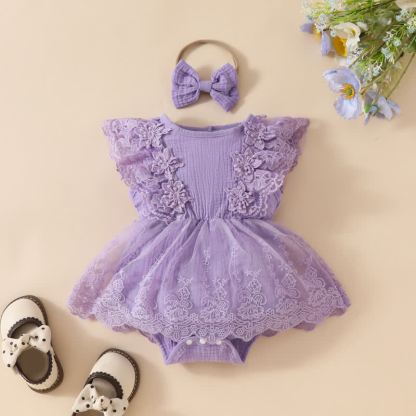 Baby Lace Tulle Ribbed Skirted Bodysuit - Purple - 12-18M - image 16