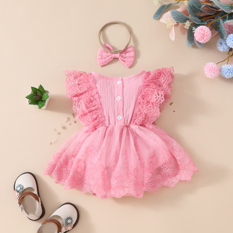 Baby Lace Tulle Ribbed Skirted Bodysuit - image 3