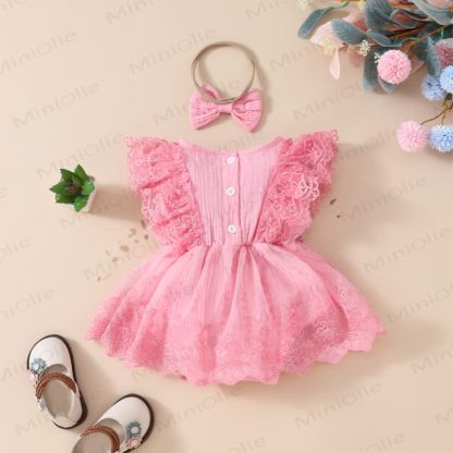 Baby Lace Tulle Ribbed Skirted Bodysuit - image 3