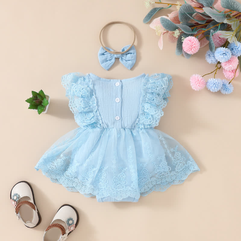 Baby Lace Tulle Ribbed Skirted Bodysuit - image 10