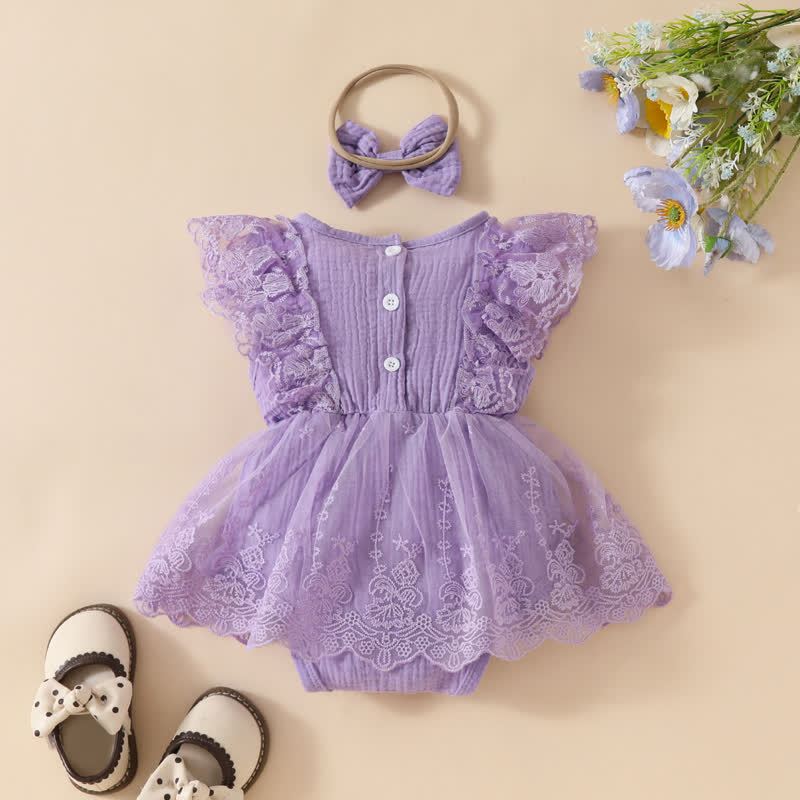 Baby Lace Tulle Ribbed Skirted Bodysuit - image 17