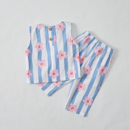 Baby Toddler Striped Flower Sleeveless 2-piece Set - image 2