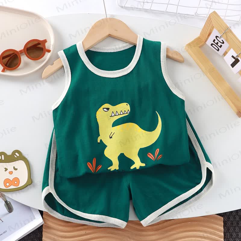 Toddler Dinosaur/Bear Print Sleeveless Set - Green - 6-7T - image 1