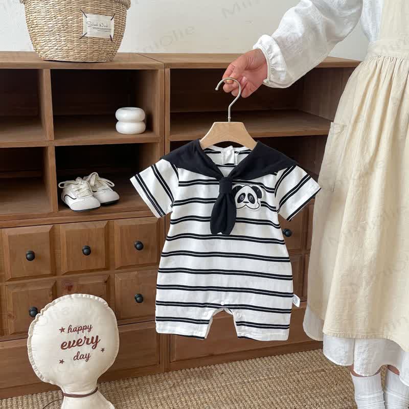 Baby Cotton Sailor Collection Stripe Short Sleeves Romper - White - 18-24M - image 1