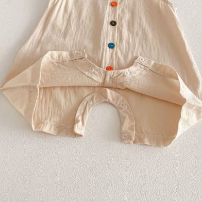 Baby Solid Color Airy Cotton Gauze Button Front Sleeveless Romper - image 7