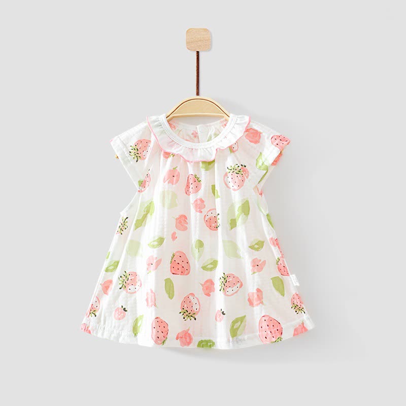 Baby Toddler Girl Fruit/Floral Print Summer Dress - White Strawberry - 3-4T - image 1