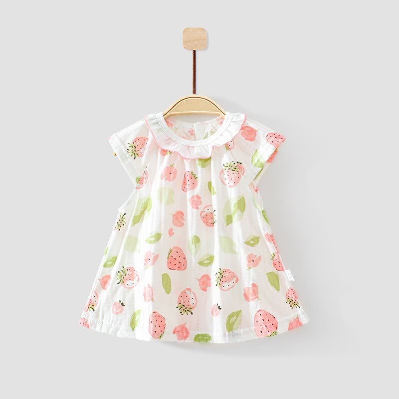 Baby Toddler Girl Fruit/Floral Print Summer Dress - White Strawberry - 3-4T - image 1