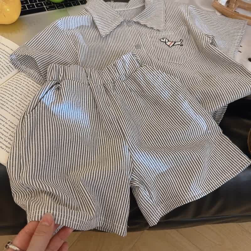 Toddler Boys Striped Puppy Embroidered Shirt and Shorts 2-Piece Set - image 2
