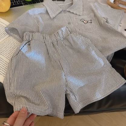 Toddler Boys Striped Puppy Embroidered Shirt and Shorts 2-Piece Set - image 2