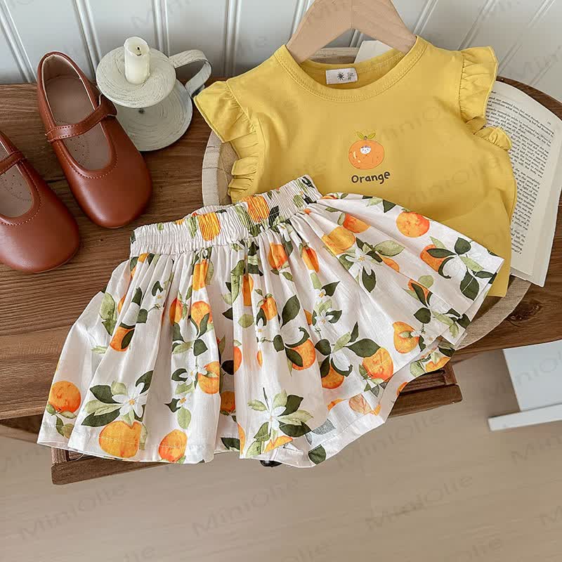 Toddler Girl Floral Fruit/Animal Print Sleeveless Set - Yellow Orange - 8-9T - image 5