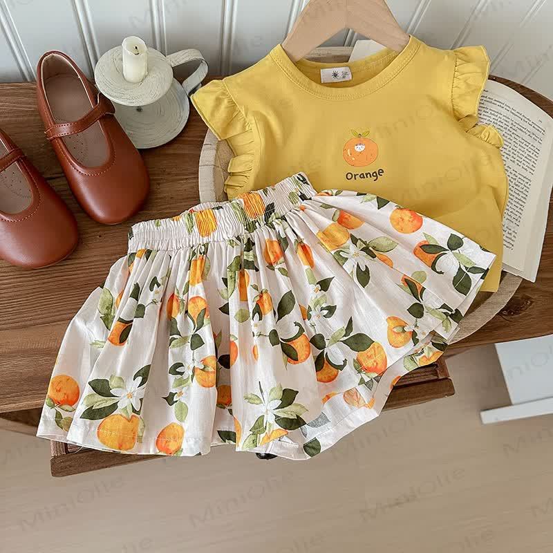 Toddler Girl Floral Fruit/Animal Print Sleeveless Set - Yellow Orange - 8-9T - image 5