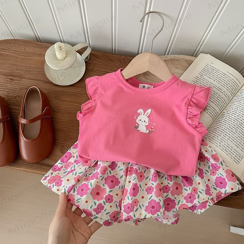 Toddler Girl Floral Fruit/Animal Print Sleeveless Set - Red Rabbit - 8-9T - image 7