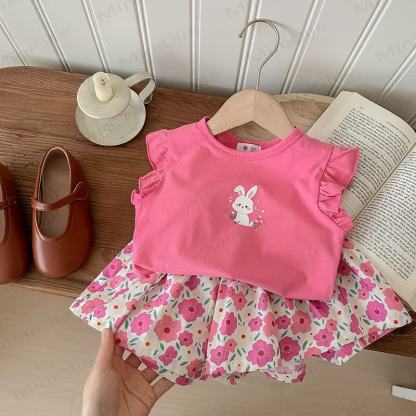 Toddler Girl Floral Fruit/Animal Print Sleeveless Set - Red Rabbit - 8-9T - image 7