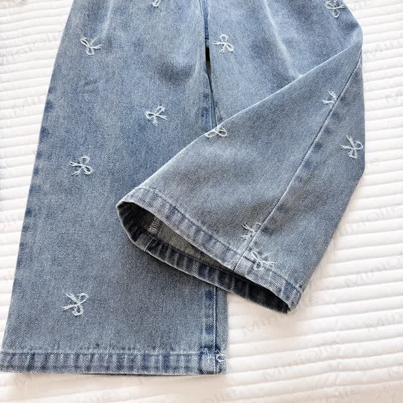 Toddler Girl Bow Embroidered Denim Peplum Pant Set - image 5