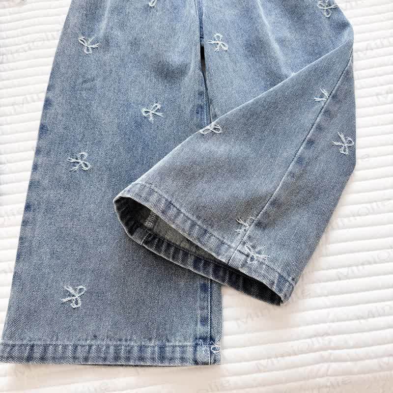 Toddler Girl Bow Embroidered Denim Peplum Pant Set - image 5