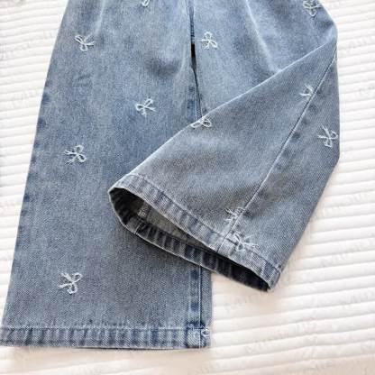 Toddler Girl Bow Embroidered Denim Peplum Pant Set - image 5