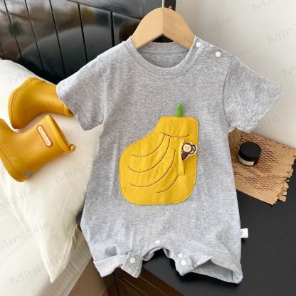 Baby Cotton Fruit and Animal Patch Romper - Gray - 18-24M - image 3