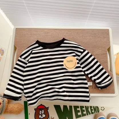 HELLO Toddler Baby Smiley Face Solid Color/Striped Long Sleeve T-Shirt - Black Striped - 6-7T - image 3