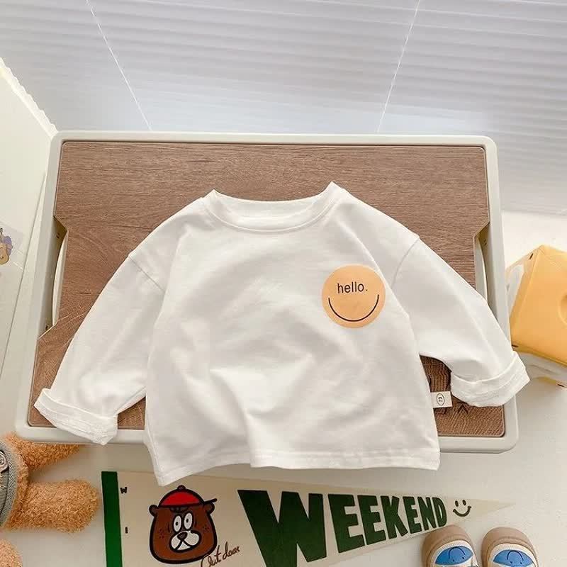 HELLO Toddler Baby Smiley Face Solid Color/Striped Long Sleeve T-Shirt - White - 6-7T - image 2