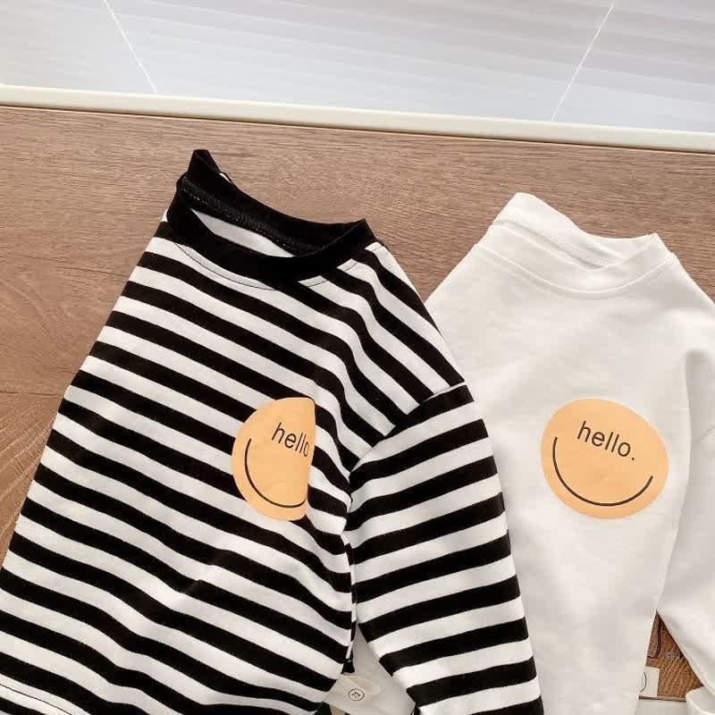 HELLO Toddler Baby Smiley Face Solid Color/Striped Long Sleeve T-Shirt - image 6