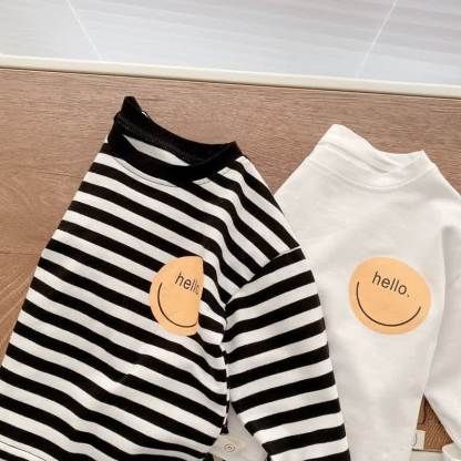 HELLO Toddler Baby Smiley Face Solid Color/Striped Long Sleeve T-Shirt - image 6