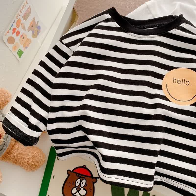 HELLO Toddler Baby Smiley Face Solid Color/Striped Long Sleeve T-Shirt - image 5