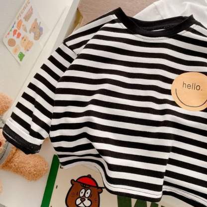 HELLO Toddler Baby Smiley Face Solid Color/Striped Long Sleeve T-Shirt - image 5