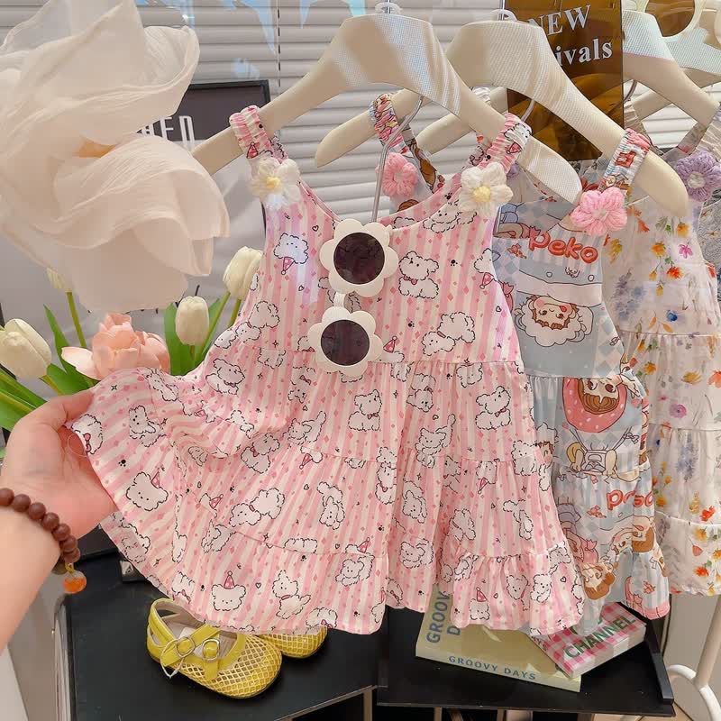 Toddler Girl Floral Cami Dress - Pink Bear - 10-11T - image 2